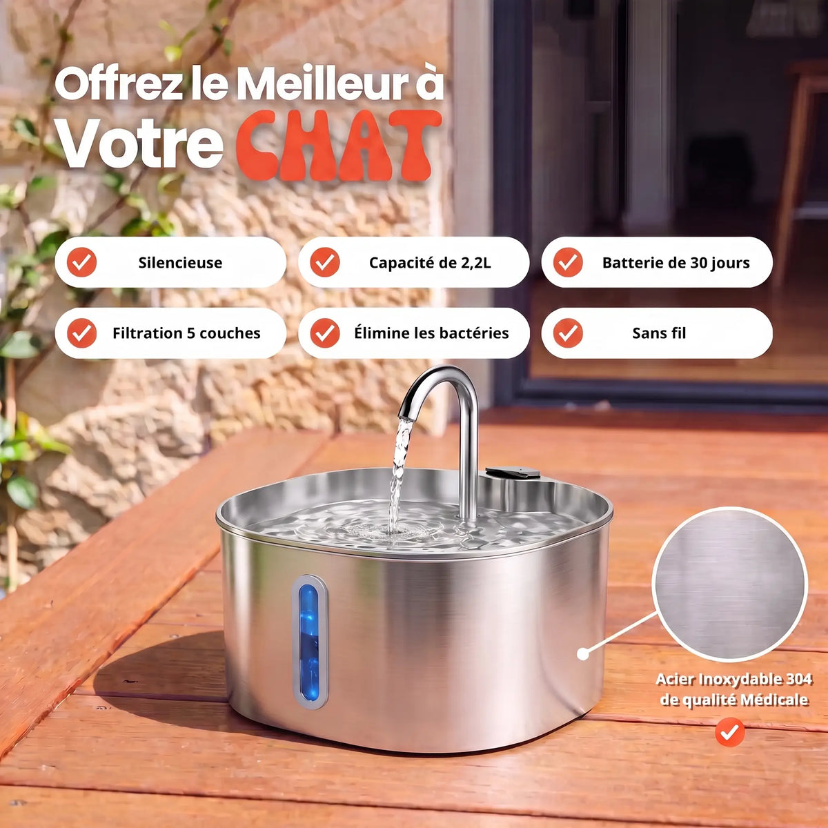 La toute première fontaine 100 % acier inoxydable